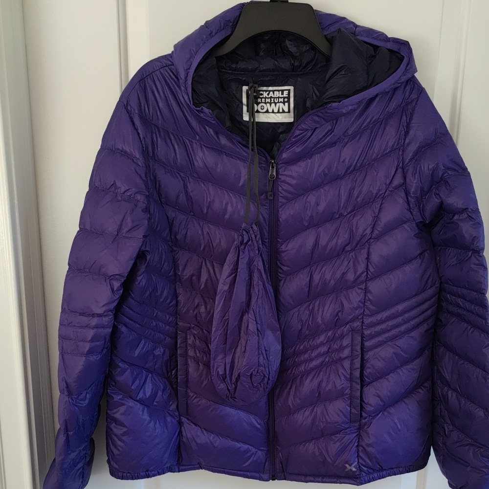 Xersion Purple Packable Down Hooded Jacket - image 1